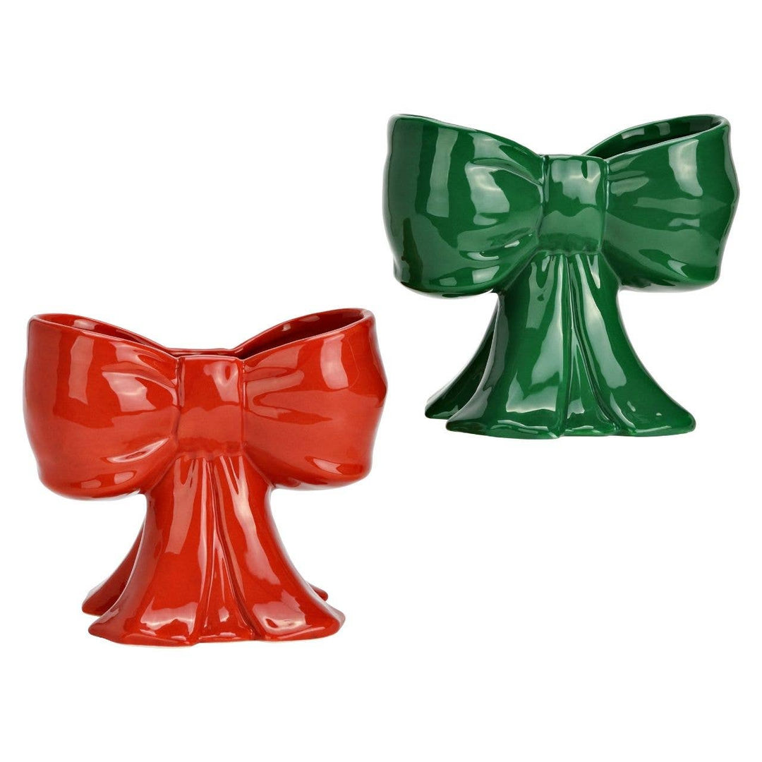 Vase Schleife aus Keramik – festliche Weihnachtsdeko, 18x15x13cm