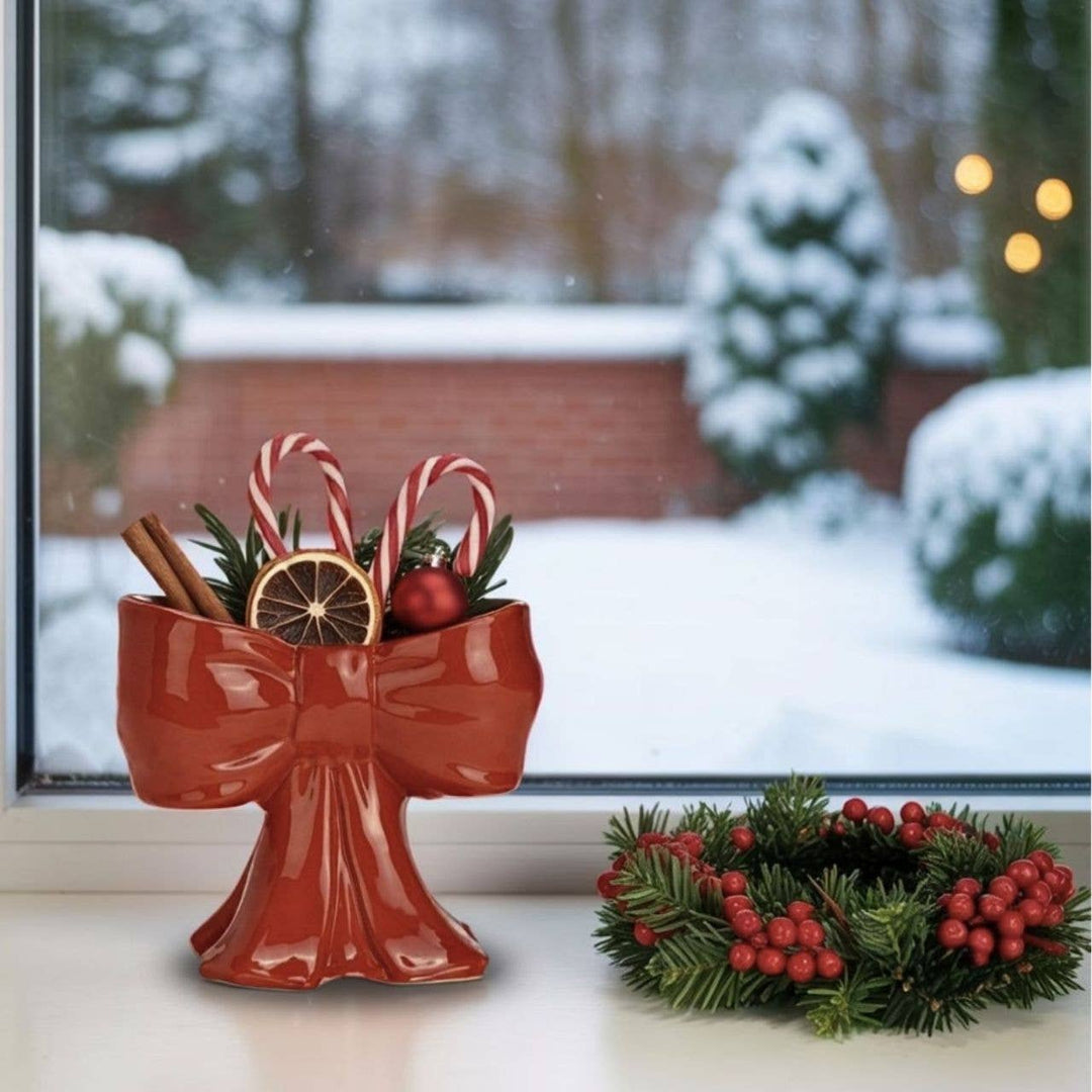 Vase Schleife aus Keramik – festliche Weihnachtsdeko, 18x15x13cm