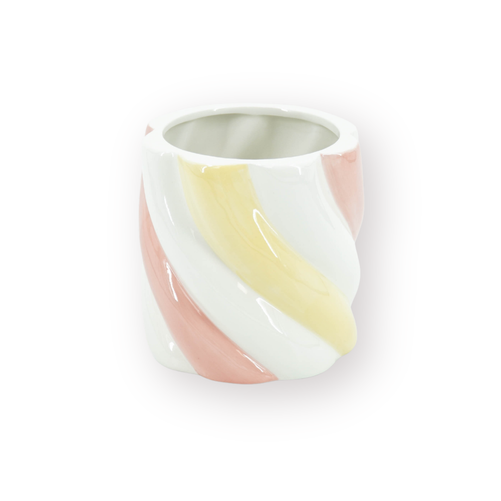 Verspielter Pflanztopf in Rosa und Gelb