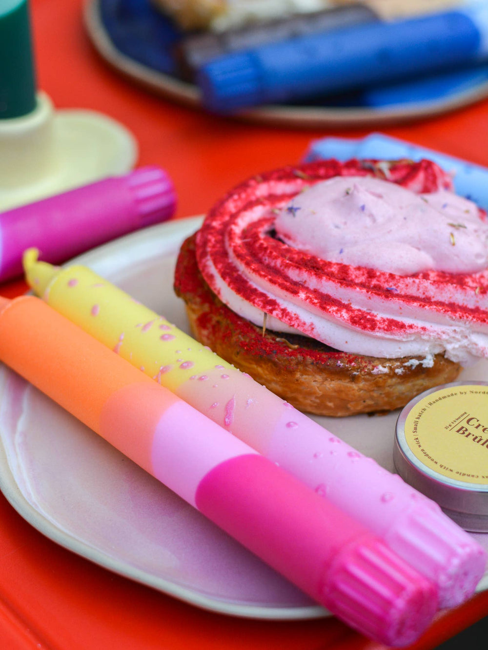 Pink Orange Stabkerze für Sommerdeko