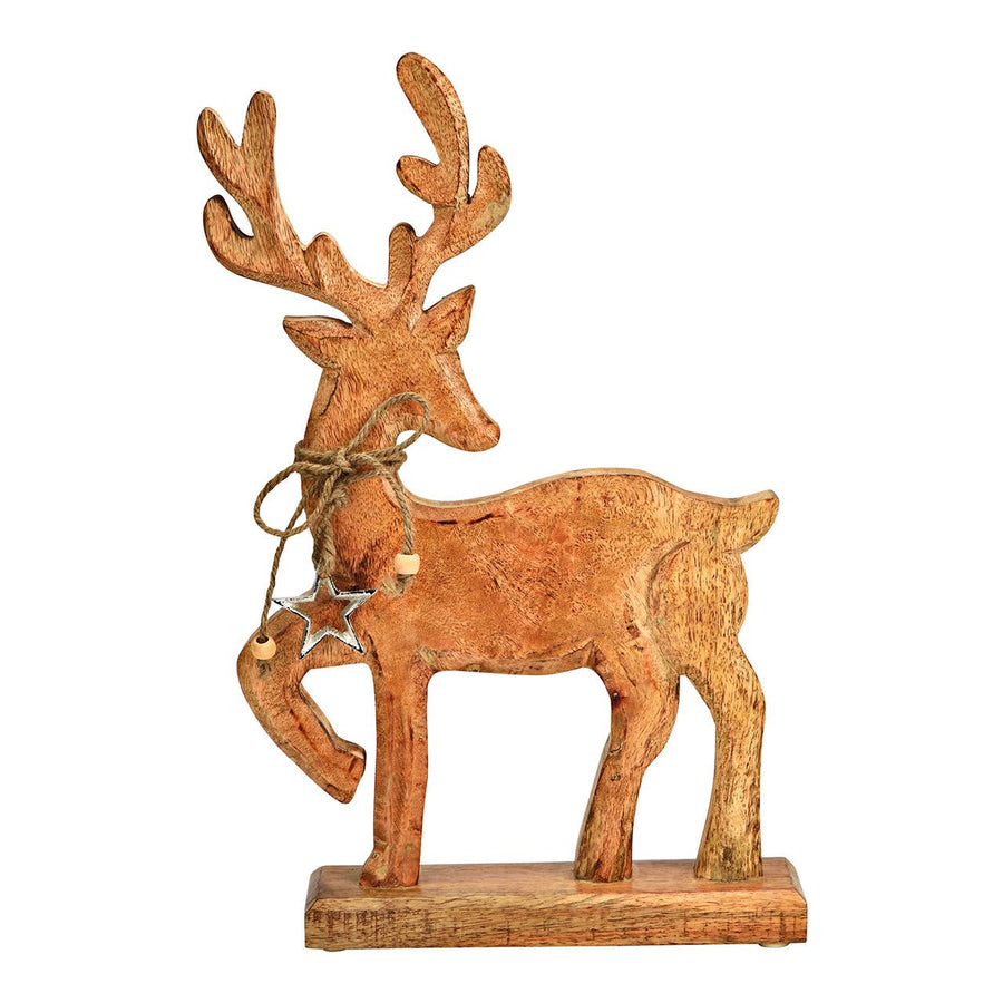 Aufsteller Hirsch aus Mangoholz natur – rustikale Weihnachtsdeko