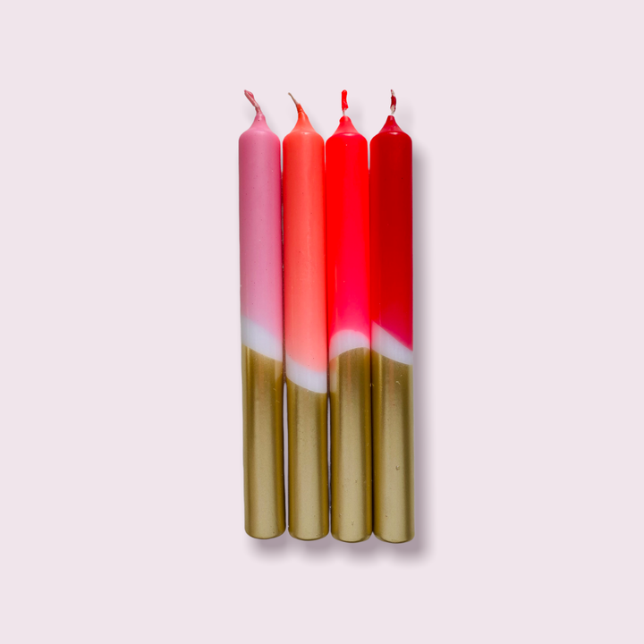 Kerze Dip-Dye Neon „Rote Lichter“ – handgefertigte Tafelkerzen aus Bayern