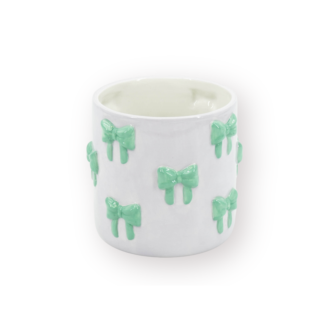 Blumentopf Schleife aus Dolomit in Flieder und Mint