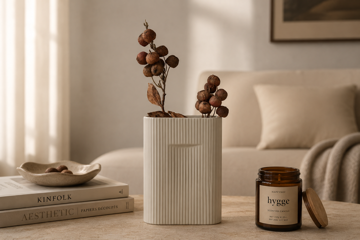 Keramikvase Lou Grau 26 cm – Rillenstruktur | Minimalistisch | Skandinavisch