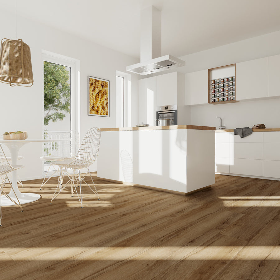 Designboden Eiche Henriette – naturgetreue Eichenstruktur, wasserfest und langlebig für Wohnzimmer, Flur und Küche.