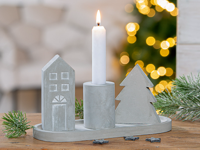 Weihnachtliche Szene mit Deko-Ensemble Wintertime, Zement, grau, modern arrangiert