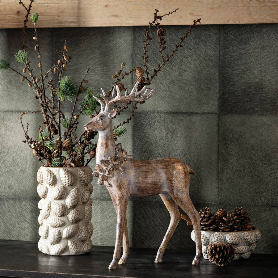 Vase Tannenzapfen Porzellan Weiß/Braun – Winterdeko