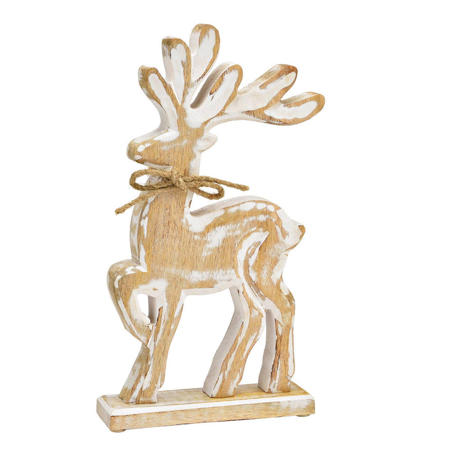 Aufsteller Hirsch aus Mangoholz natur/weiß – Weihnachtsdeko