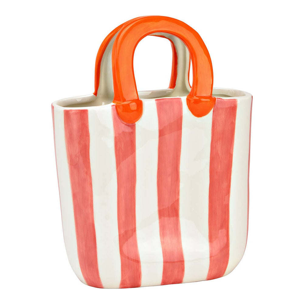 Gestreifte Keramikvase in Handtaschenform