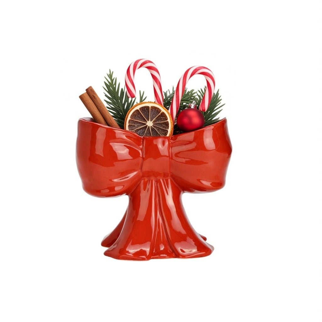 Vase Schleife aus Keramik – festliche Weihnachtsdeko, 18x15x13cm