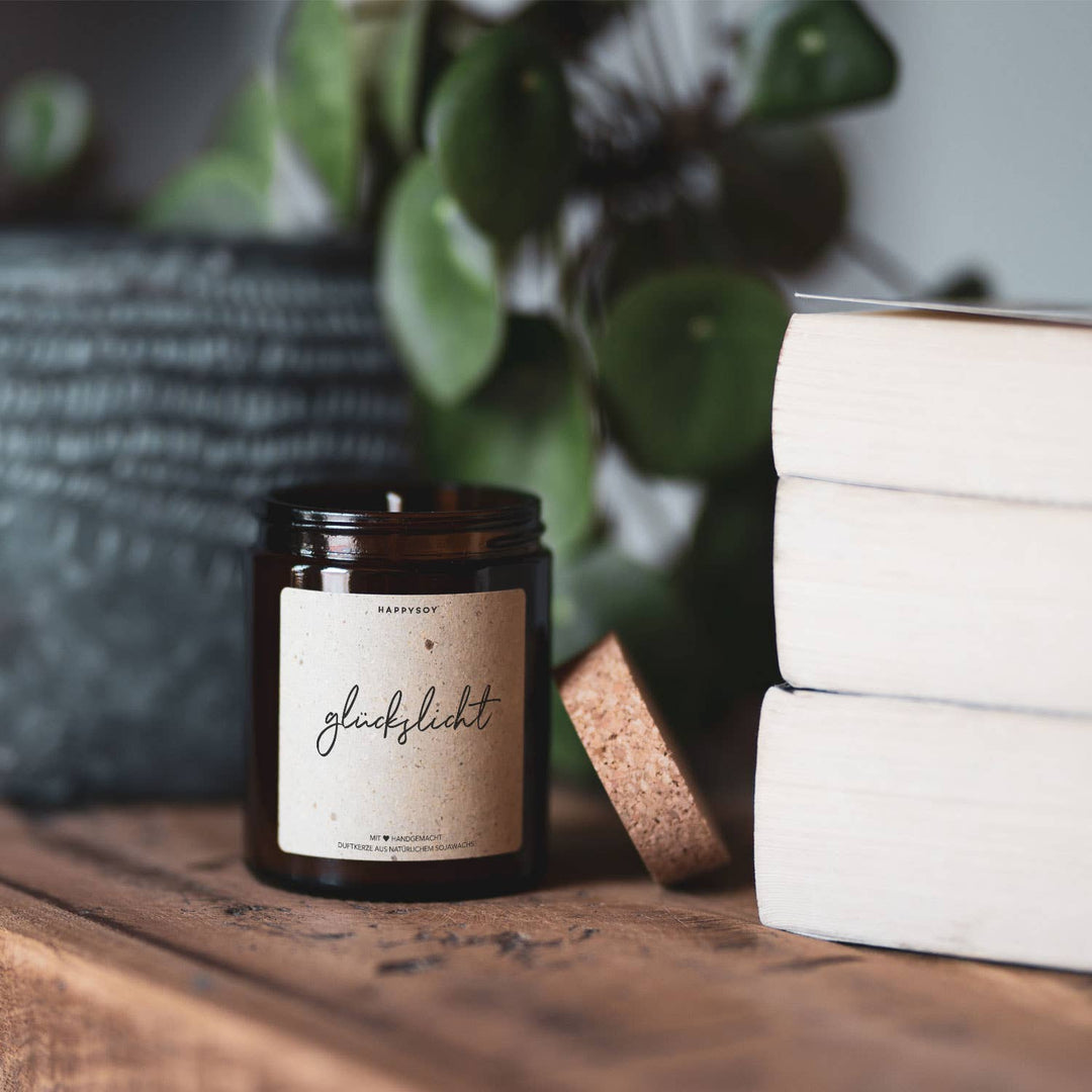 Geschenk Duftkerze mit Schriftzug Glückslicht für Freundin oder Mama